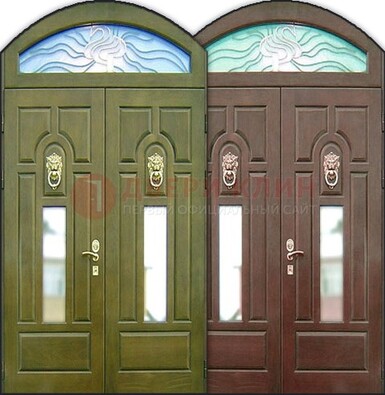 Стальная арочная дверь со стеклом ДА-17 для монолитного дома Кириши