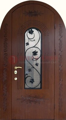 Качественная входная арочная дверь со стеклом и ковкой ДА-18 Кириши