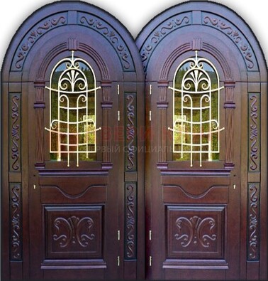 Индивидуальная арочная дверь со стеклом и ковкой ДА-19 Кириши
