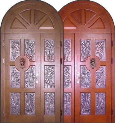 Металлическая арочная дверь со стеклом ДА-28 в коттедж Кириши