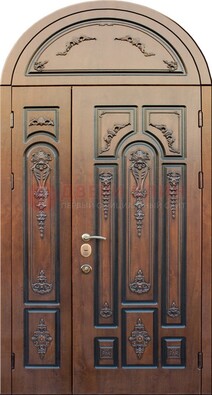 Арочная железная дверь с виноритом и узором ДА-36 Кириши