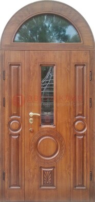 Двустворчатая железная дверь МДФ со стеклом в форме арки ДА-52 Кириши