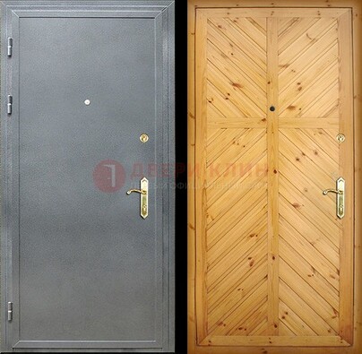 Серая металлическая дверь с евровагонкой ДЕ-12 Кириши