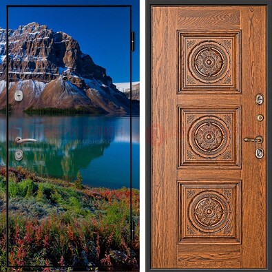 Входная дверь с фотопечатью озера и гор ДФ-6 Кириши