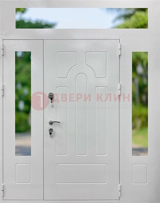 Белая стальная дверь порошок со стеклом и фрамугами ДФГ-11 Кириши