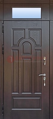 Железная дверь с фрамугой в коричневом цвете ДФГ-22 Кириши