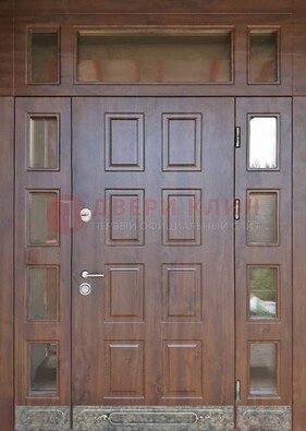 Стальная дверь МДФ со стеклом и фрамугами для дома ДФГ-29 Кириши