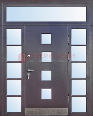 Современная железная дверь со стеклом и фрамугами ДФГ-4 Кириши