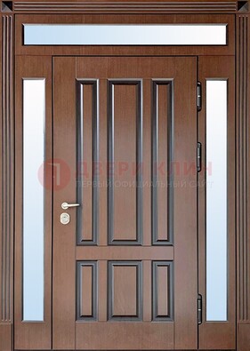 Железная дверь со стеклом и фрамугами в коричневом цвете ДФГ-8 Кириши