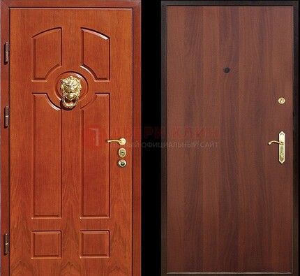 Оранжевая стальная дверь с МДФ ламинат внутри ДМ-18 в квартиру Кириши