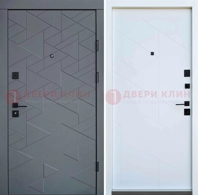 Серая металлическая дверь МДФ с узором  ДМ-224 Кириши
