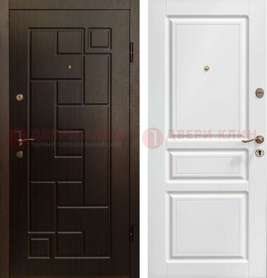 Входная дверь Коричневая металлическая филенчатая с белой МДФ внутри ДМ-241 Кириши