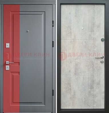 Серая с красной полосой металлическая дверь МДФ ДМ-245 Кириши