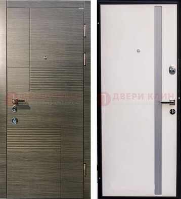 Стальная белая дверь c МДФ с молдингами ДМ-266 Кириши