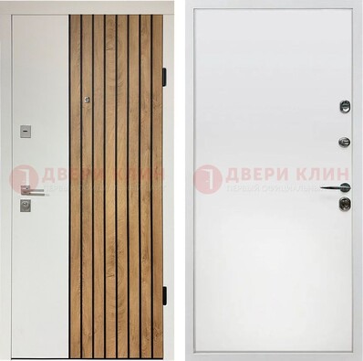 Белая с коричневой вставкой филенчатая дверь МДФ ДМ-278 Кириши