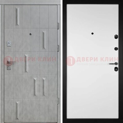 Серая стальная дверь с рисунком МДФ и внутри Белый ясень ДМ-280 Кириши