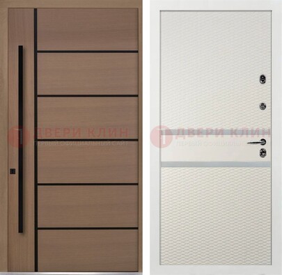 Коричневая металлическая дверь МДФ и белая внутри ДМ-321 Кириши
