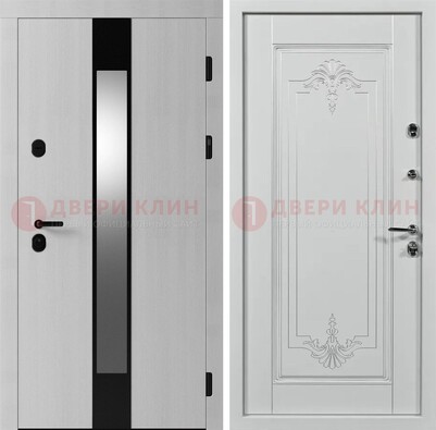 Белая металлическая дверь МДФ с зеркальной вставкой ДМ-324 Кириши
