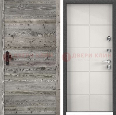 Входная серая дверь с рябью и белом МДФ внутри  ДМ-334 Кириши