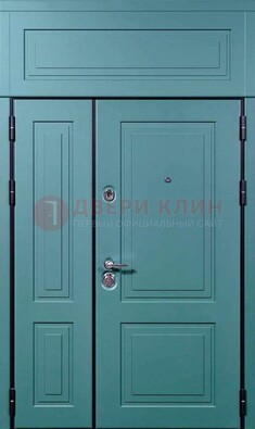 Синяя металлическая дверь с МДФ и верхней фрамугой ДМ-339 Кириши