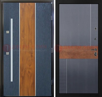 Темная металлическая дверь МДФ со вставками ДМ-411 Кириши