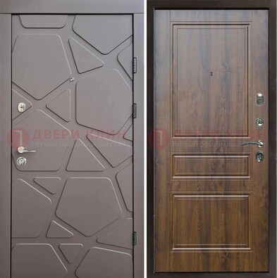 Коричневая железная дверь с декоративной МДФ ДМ-438 Кириши