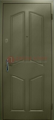 Зеленая стальная дверь с МДФ ДМ-49 в дом Кириши