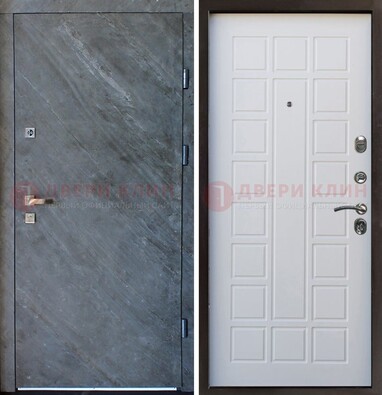 Железная дверь с МДФ серая и белая ДМ-505 Кириши