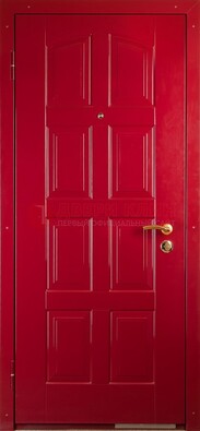 Красная стальная дверь с МДФ с рисунком ДМ-94 в квартиру Кириши