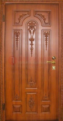 Коричневая стальная дверь с массивом дуба с рисунком ДМД-45 Кириши