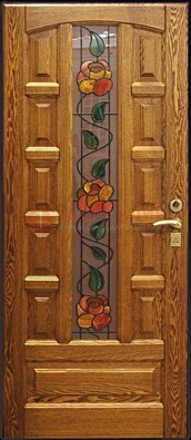 Стальная дверь с массивом дуба и витражным стеклом ДМД-48 Кириши