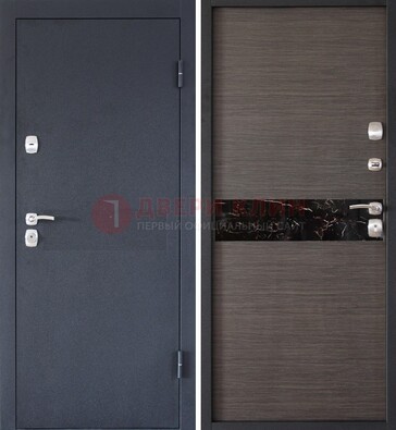 Черная железная дверь с порошковым напылением МДФ внутри ДП-114 Кириши