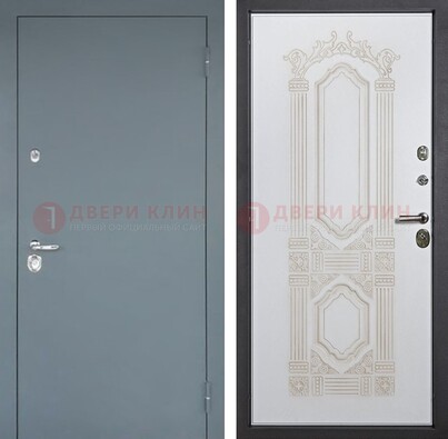 Стальная дверь с порошковым напылением с резной белой МДФ ДП-231 Кириши