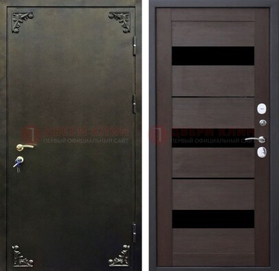 Темная входная дверь с порошковым покрытием и МДФ со стеклом ДП-236 Кириши