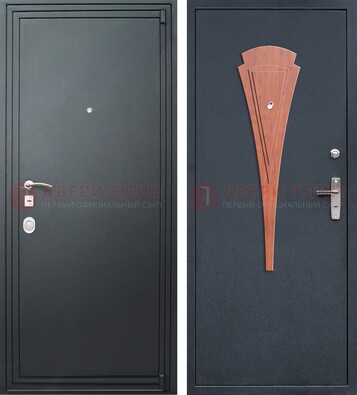 Черная железная дверь с порошковым покрытием и накладкой МДФ внутри ДП-245 Кириши