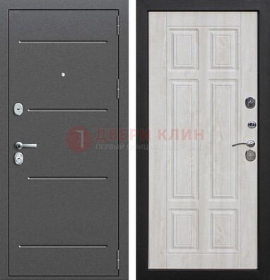Серая металлическая дверь с порошковым покрытием и МДФ Беленый дуб ДП-270 Кириши