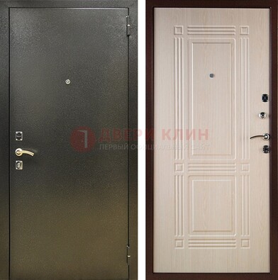 Стальная темно-серая дверь с порошковым напылением и МДФ Белый дуб ДП-277 Кириши