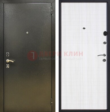 Стальная темно-серая дверь с порошковой отделкой и МДФ Белый ясень ДП-279 Кириши