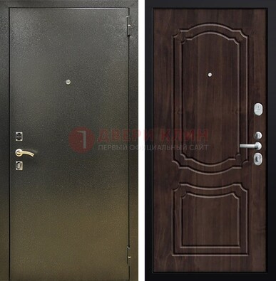 Темно-серая железная дверь с порошковым покрытием и коричневой МДФ ДП-288 Кириши