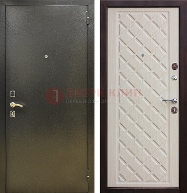 Темно-серая железная дверь с порошковым покрытием и филенчатой МДФ ДП-289 Кириши