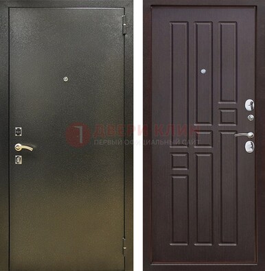Входная темно-серая дверь с порошковым напылением и коричневой МДФ ДП-301 Кириши