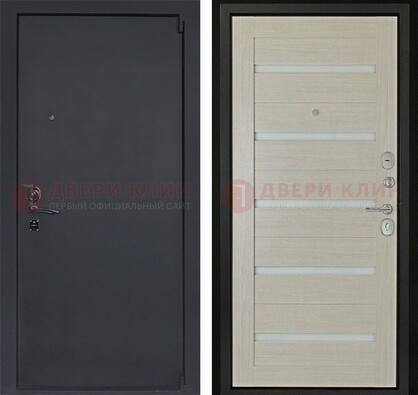 Черная стальная дверь с порошковым окрасом и стеклом ДП-309 Кириши