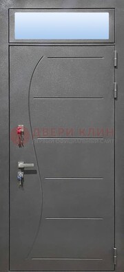 Чёрная входная дверь с порошковым окрасом и стеклом ДП-313 Кириши