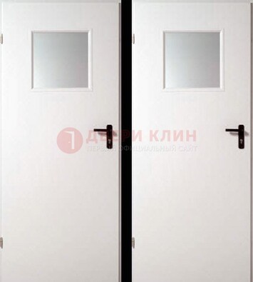 Белая железная противопожарная дверь с декоративной вставкой ДПП-6 Кириши