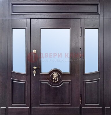 Филенчатая металлическая дверь с панелью МДФ и стеклом ДПР-102 Кириши