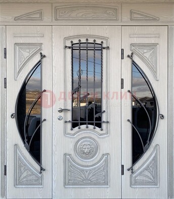 Большая парадная дверь Винорит со стеклом и ковкой ДПР-108 Кириши