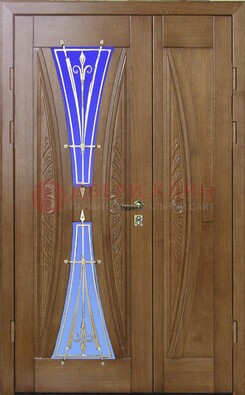 Коттеджная парадная дверь со стеклянными вставками и ковкой ДПР-26 Кириши