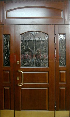 Стальная парадная дверь со вставками из стекла и ковки ДПР-30 в коттедж Кириши