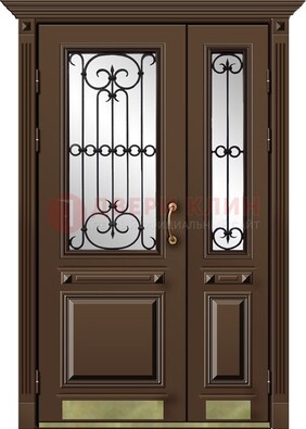 Стальная парадная дверь со вставками из стекла ДПР-32 для кирпичного дома Кириши