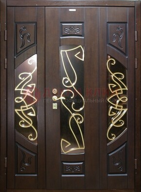 Парадная дверь со стеклом и ковкой ДПР-1 в каркасный дом Кириши